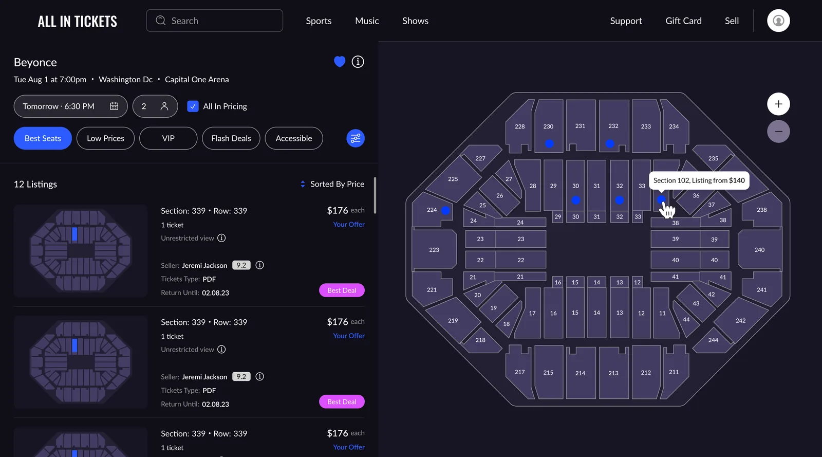 All In Tickets — ticket listings